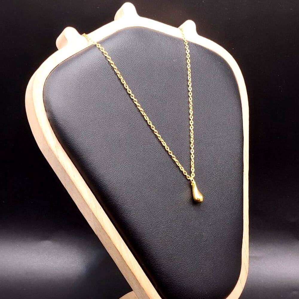 18k Gold Plated Necklace W Teardrop Pendant Minimalist Women's Vtg Birthday Gift